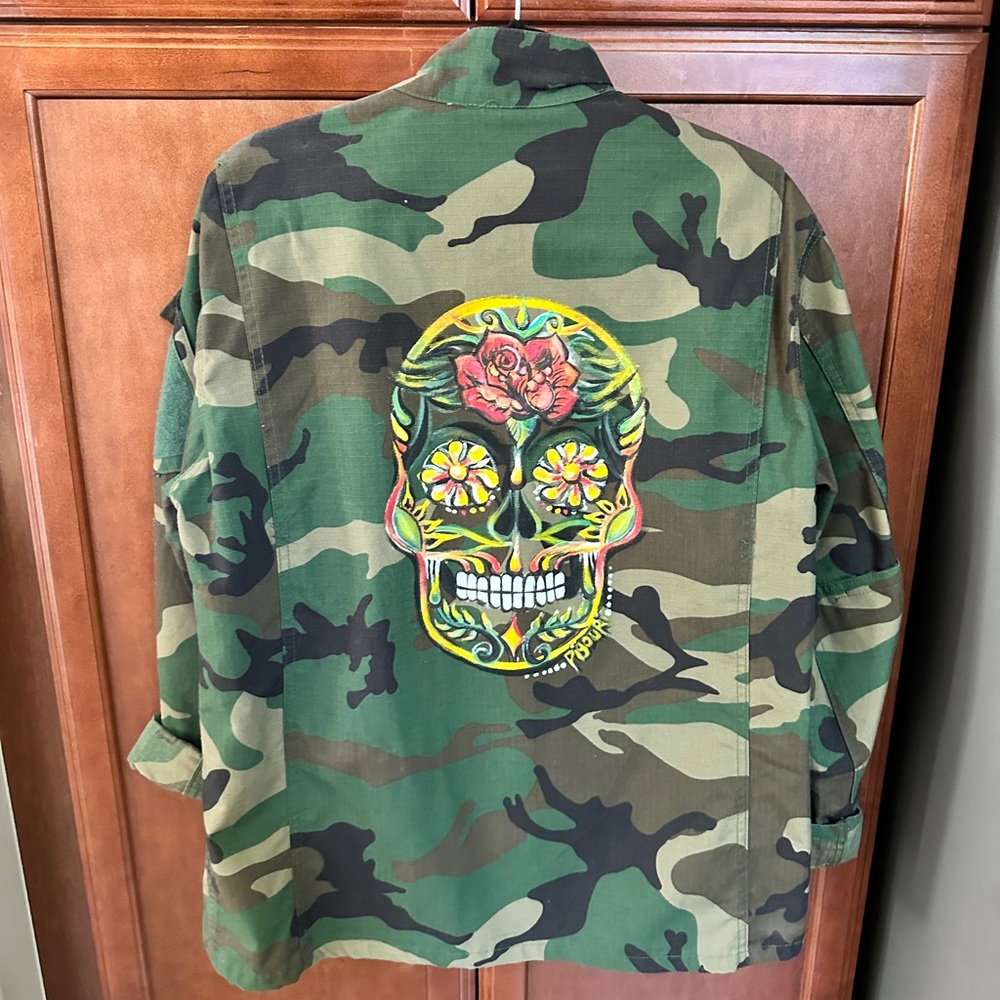Sugar Skull Painted Camo Army Jacket